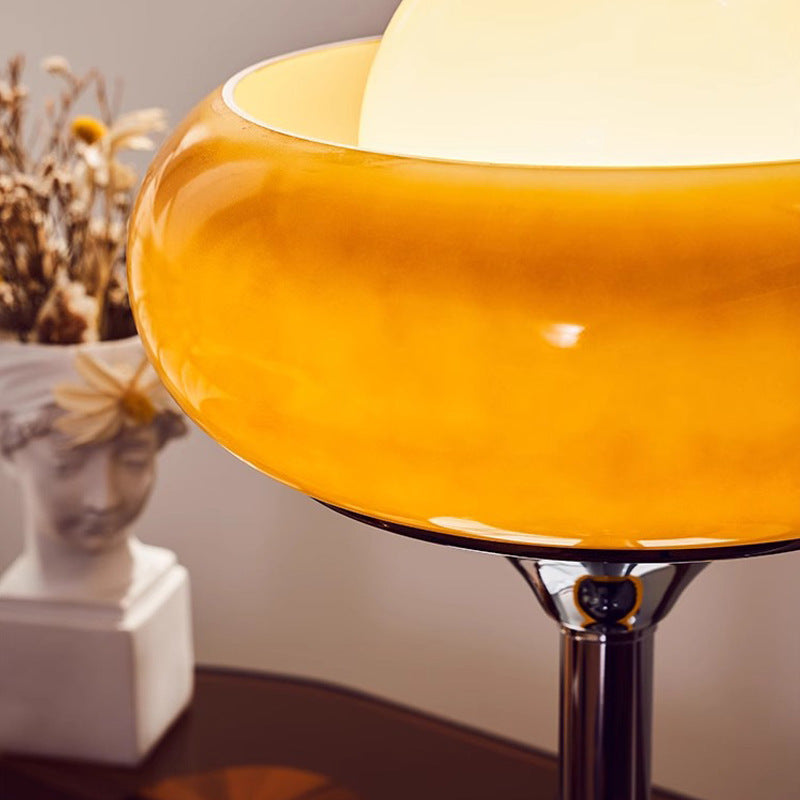 Contemporary Creative Metal & Glass Egg Tart-Shape Round 1-Light Table Lamp For Bedroom & Living Room