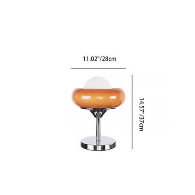Contemporary Creative Metal & Glass Egg Tart-Shape Round 1-Light Table Lamp For Bedroom & Living Room