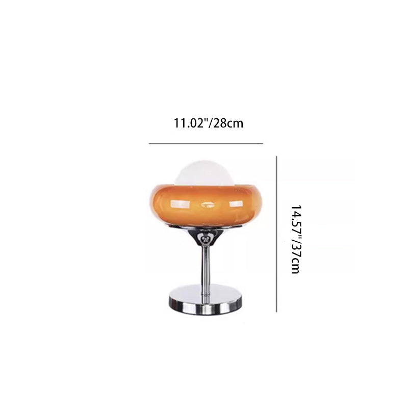 Contemporary Creative Metal & Glass Egg Tart-Shape Round 1-Light Table Lamp For Bedroom & Living Room