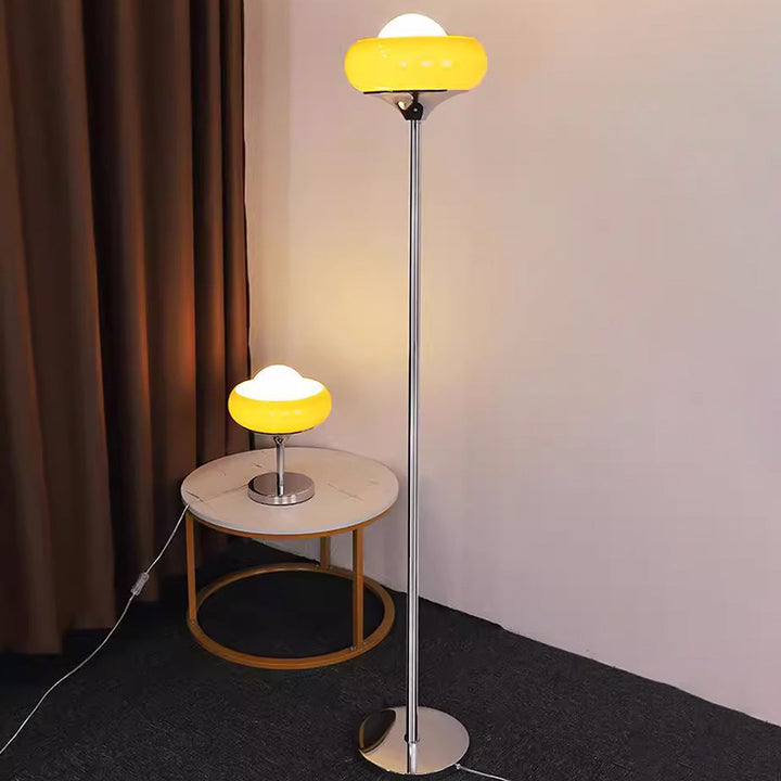 Contemporary Creative Metal &amp; Glass Egg Tart-Shape 1-Light Standing Floor Lamp For Bedroom &amp; Living Room