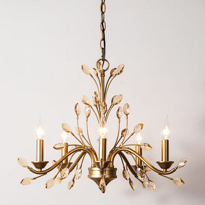 Traditional French Iron & Crystal Branch-Shape 6/9/12-Light Chandelier For Living Room & Bedroom