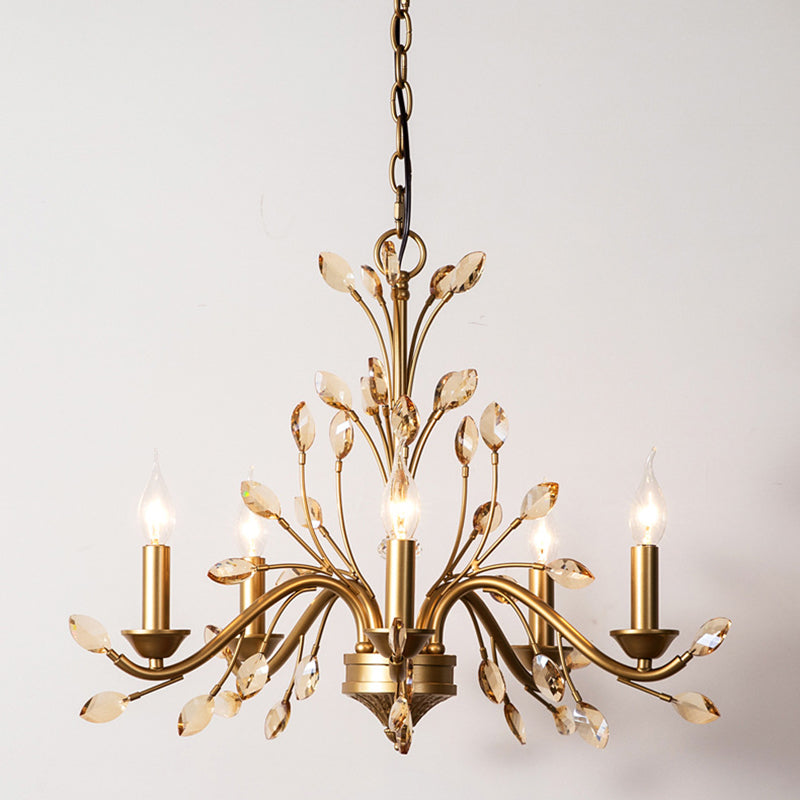 Traditional French Iron & Crystal Branch-Shape 6/9/12-Light Chandelier For Living Room & Bedroom