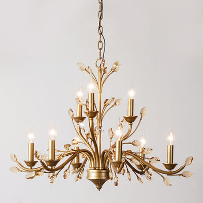 Traditional French Iron & Crystal Branch-Shape 6/9/12-Light Chandelier For Living Room & Bedroom