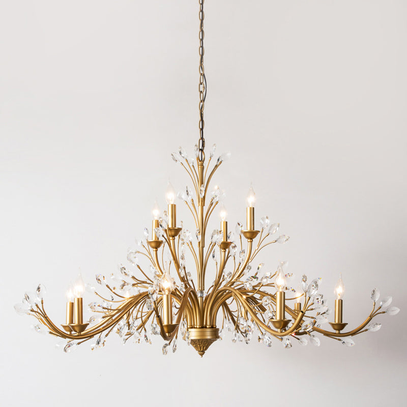 Traditional French Iron & Crystal Branch-Shape 6/9/12-Light Chandelier For Living Room & Bedroom