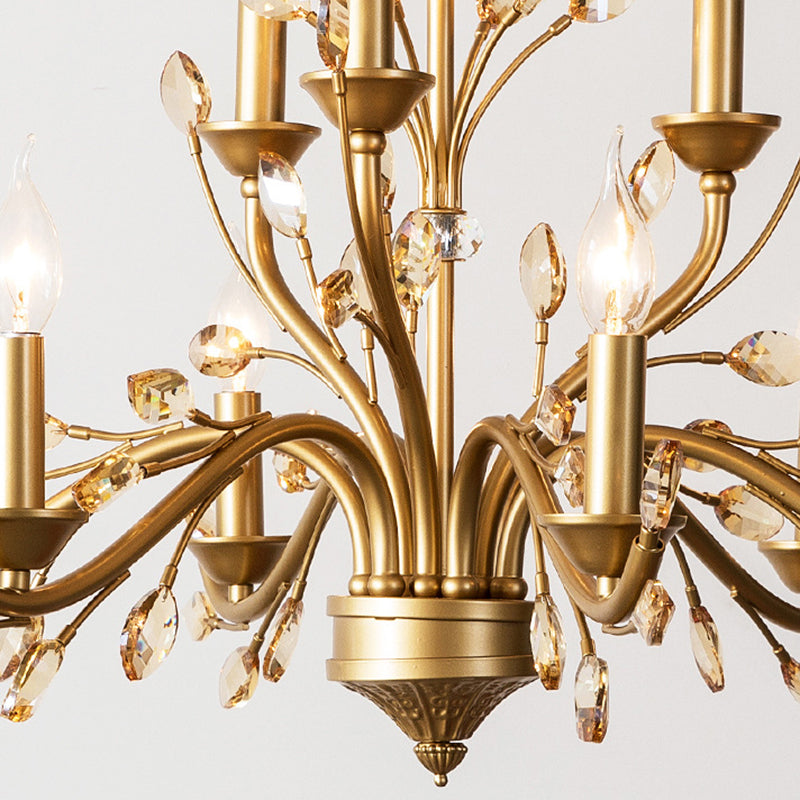 Traditional French Iron & Crystal Branch-Shape 6/9/12-Light Chandelier For Living Room & Bedroom