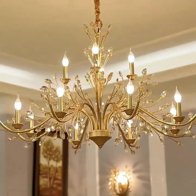 Traditional French Iron & Crystal Branch-Shape 6/9/12-Light Chandelier For Living Room & Bedroom