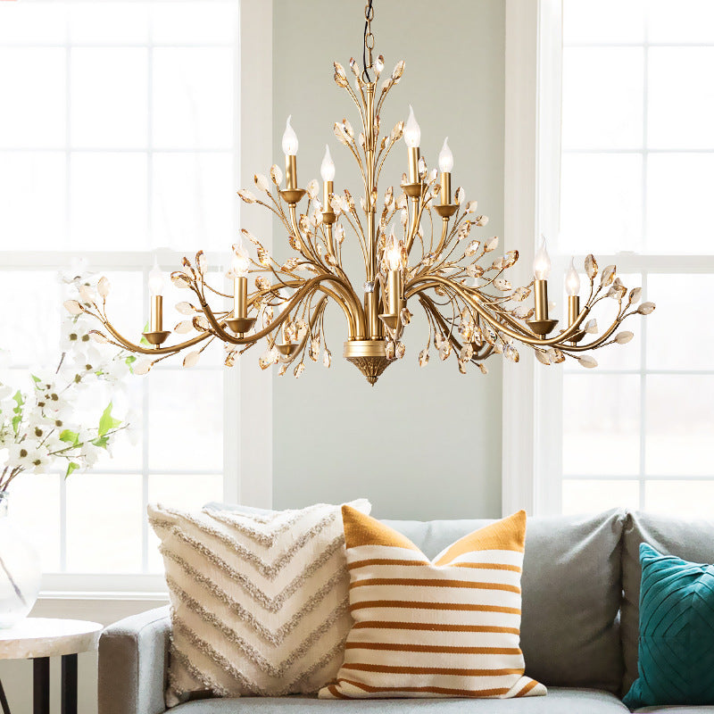 Traditional French Iron & Crystal Branch-Shape 6/9/12-Light Chandelier For Living Room & Bedroom
