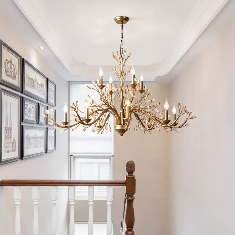 Traditional French Iron & Crystal Branch-Shape 6/9/12-Light Chandelier For Living Room & Bedroom