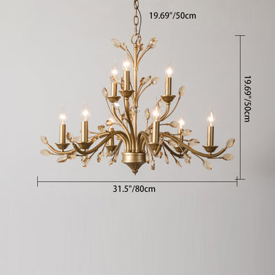 Traditional French Iron & Crystal Branch-Shape 6/9/12-Light Chandelier For Living Room & Bedroom