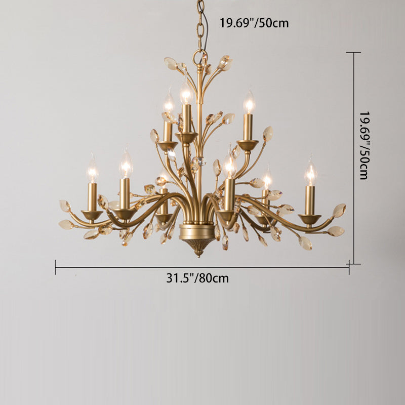 Traditional French Iron & Crystal Branch-Shape 6/9/12-Light Chandelier For Living Room & Bedroom