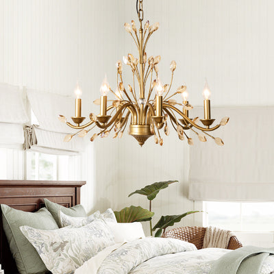 Traditional French Iron & Crystal Branch-Shape 6/9/12-Light Chandelier For Living Room & Bedroom