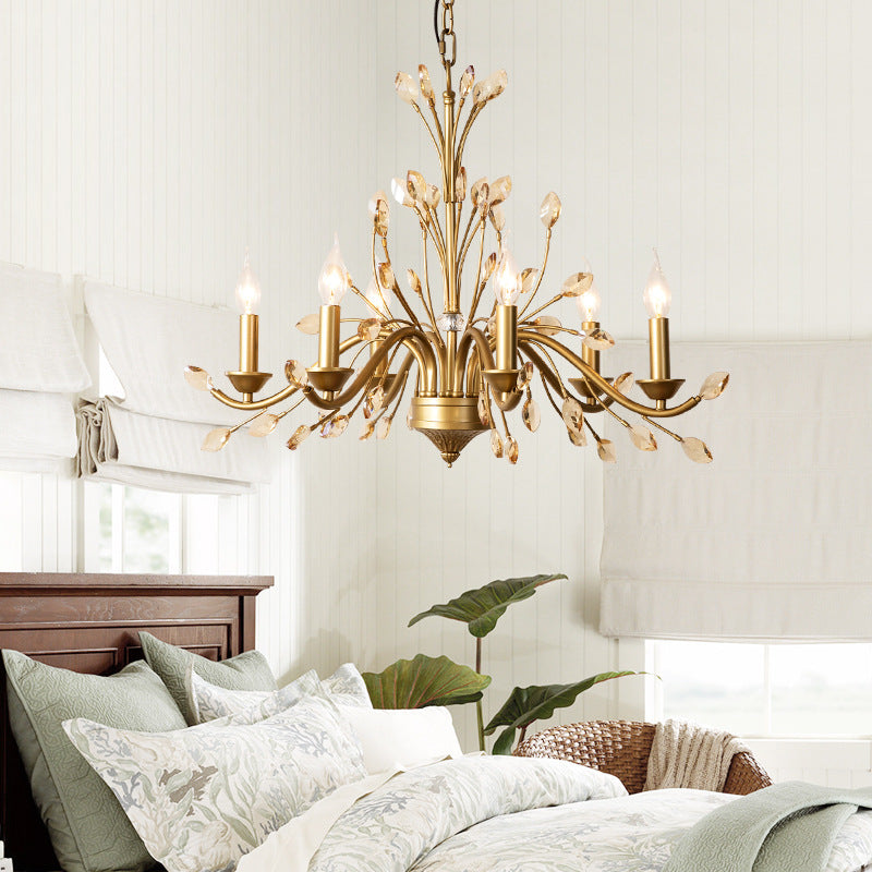 Traditional French Iron & Crystal Branch-Shape 6/9/12-Light Chandelier For Living Room & Bedroom