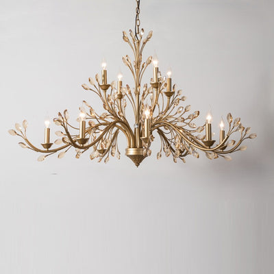 Traditional French Iron & Crystal Branch-Shape 6/9/12-Light Chandelier For Living Room & Bedroom