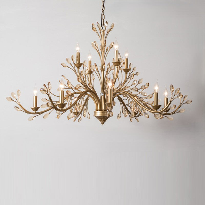 Traditional French Iron & Crystal Branch-Shape 6/9/12-Light Chandelier For Living Room & Bedroom