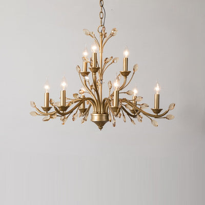 Traditional French Iron & Crystal Branch-Shape 6/9/12-Light Chandelier For Living Room & Bedroom