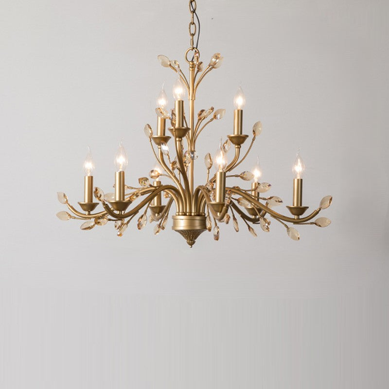 Traditional French Iron & Crystal Branch-Shape 6/9/12-Light Chandelier For Living Room & Bedroom