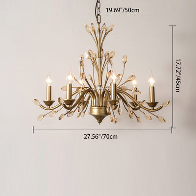 Traditional French Iron & Crystal Branch-Shape 6/9/12-Light Chandelier For Living Room & Bedroom