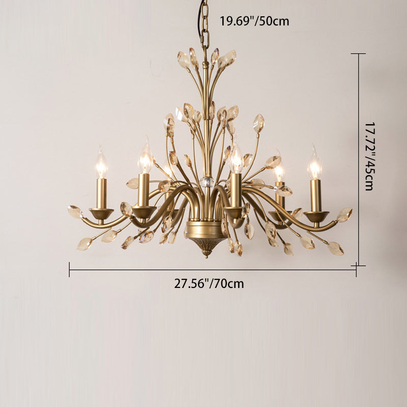 Traditional French Iron & Crystal Branch-Shape 6/9/12-Light Chandelier For Living Room & Bedroom