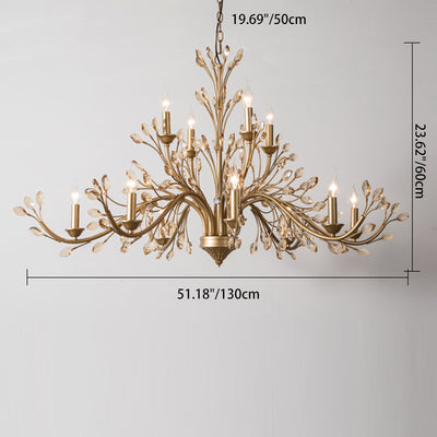 Traditional French Iron & Crystal Branch-Shape 6/9/12-Light Chandelier For Living Room & Bedroom