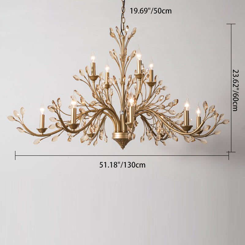 Traditional French Iron & Crystal Branch-Shape 6/9/12-Light Chandelier For Living Room & Bedroom