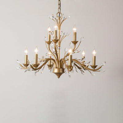 Traditional French Iron & Crystal Branch-Shape 6/9/12-Light Chandelier For Living Room & Bedroom
