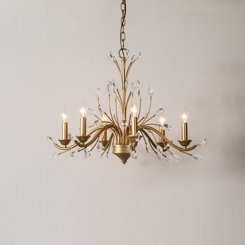 Traditional French Iron & Crystal Branch-Shape 6/9/12-Light Chandelier For Living Room & Bedroom