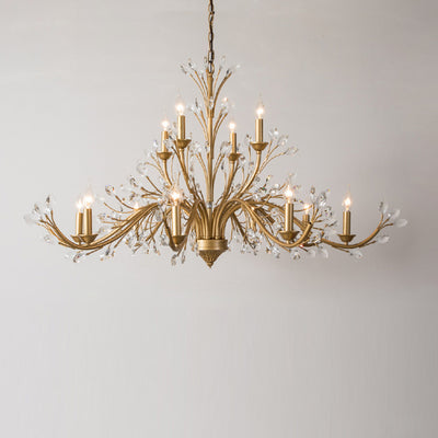 Traditional French Iron & Crystal Branch-Shape 6/9/12-Light Chandelier For Living Room & Bedroom