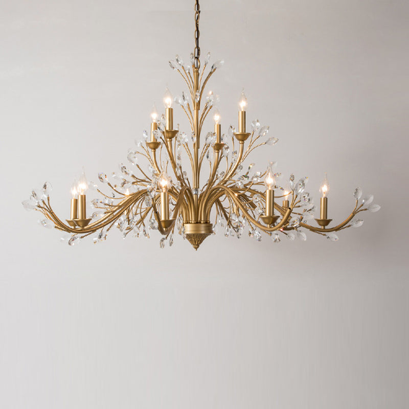 Traditional French Iron & Crystal Branch-Shape 6/9/12-Light Chandelier For Living Room & Bedroom