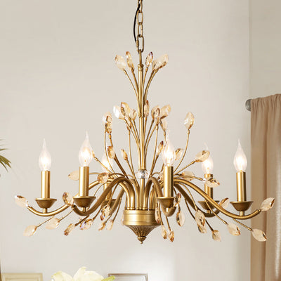 Traditional French Iron & Crystal Branch-Shape 6/9/12-Light Chandelier For Living Room & Bedroom