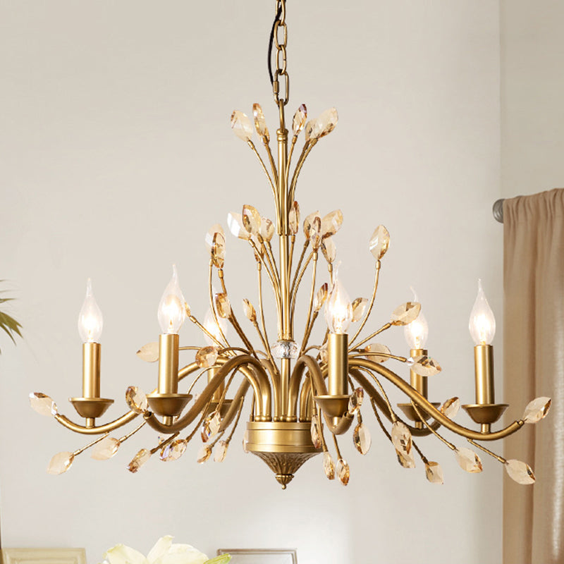 Traditional French Iron & Crystal Branch-Shape 6/9/12-Light Chandelier For Living Room & Bedroom