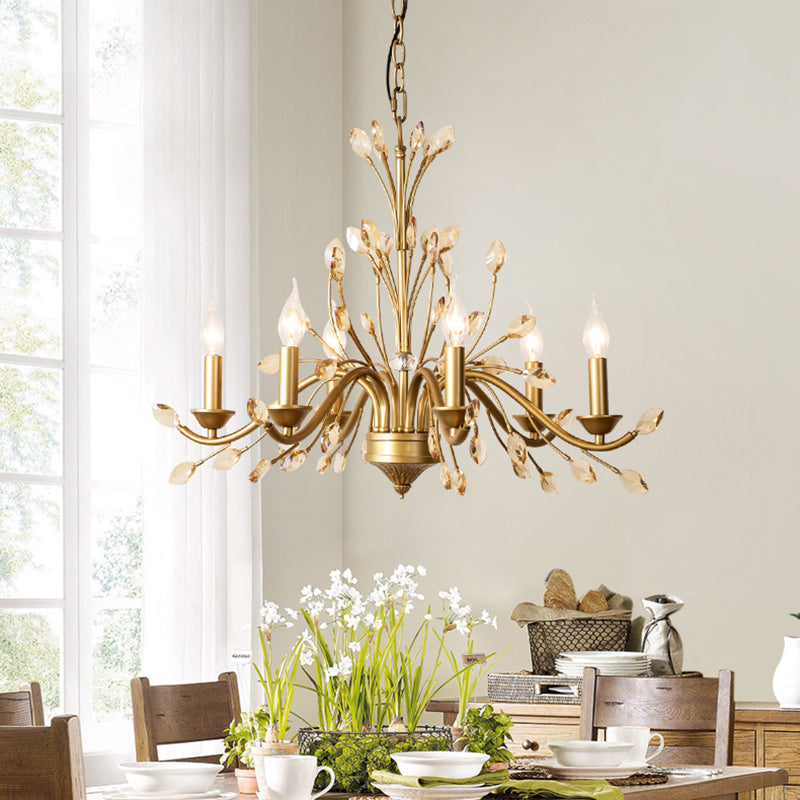 Traditional French Iron & Crystal Branch-Shape 6/9/12-Light Chandelier For Living Room & Bedroom