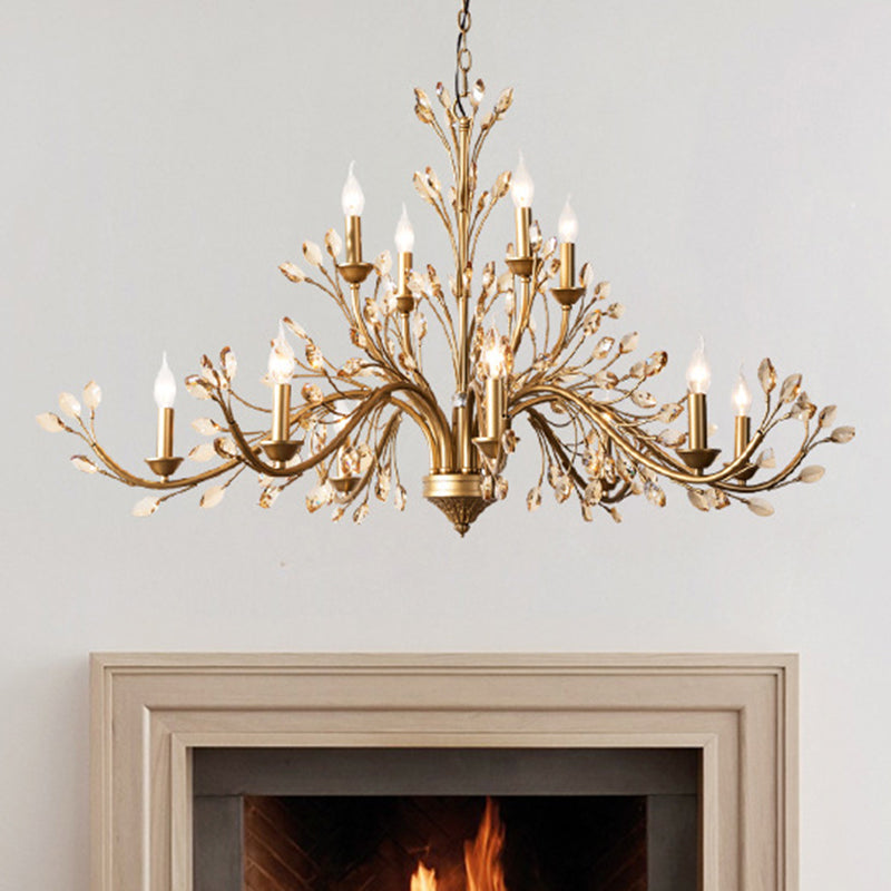 Traditional French Iron & Crystal Branch-Shape 6/9/12-Light Chandelier For Living Room & Bedroom