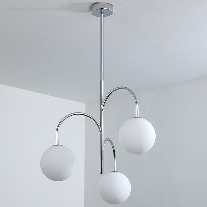 Zeitgenössischer nordischer Metall- und Glas-Rund-Kronleuchter mit 3 Lichtern für Schlafzimmer &amp; Wohnzimmer 