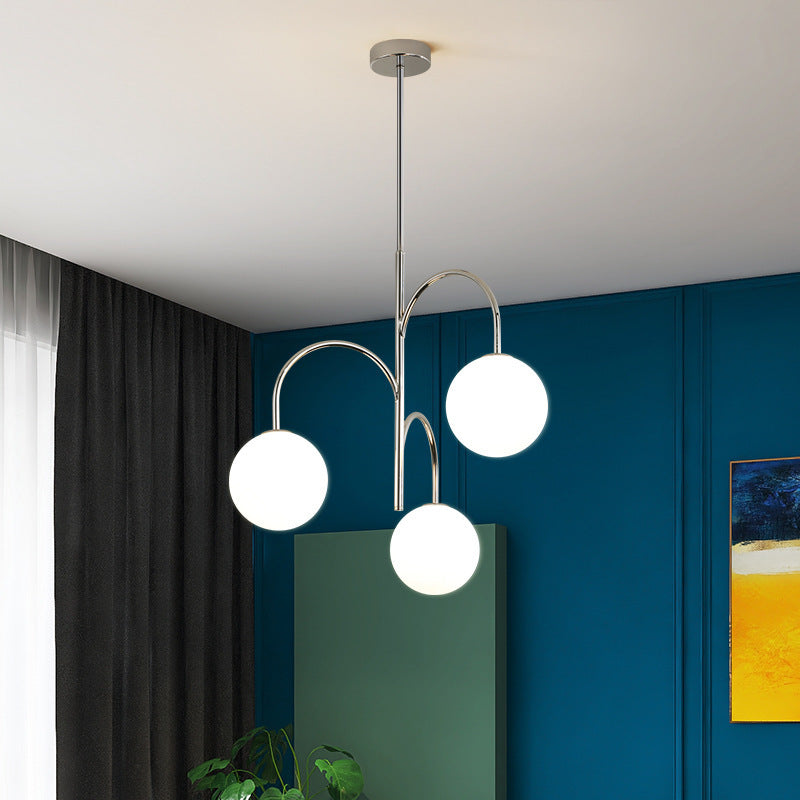 Contemporary Nordic Metal & Glass Round 3-Light Chandelier For Bedroom & Living Room