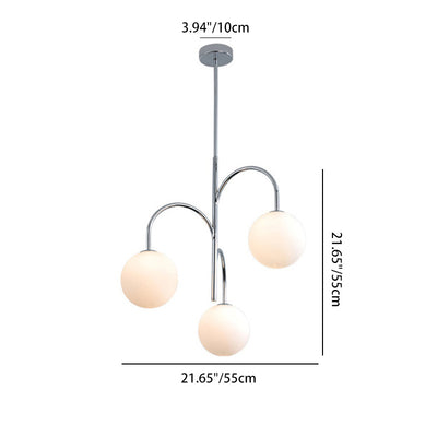 Contemporary Nordic Metal & Glass Round 3-Light Chandelier For Bedroom & Living Room