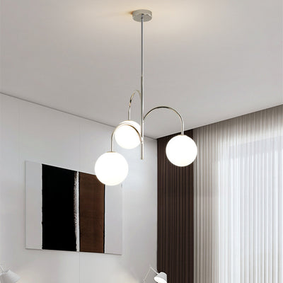 Contemporary Nordic Metal & Glass Round 3-Light Chandelier For Bedroom & Living Room