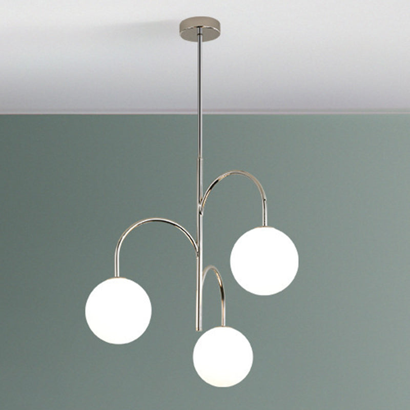 Zeitgenössischer nordischer Metall- und Glas-Rund-Kronleuchter mit 3 Lichtern für Schlafzimmer &amp; Wohnzimmer 