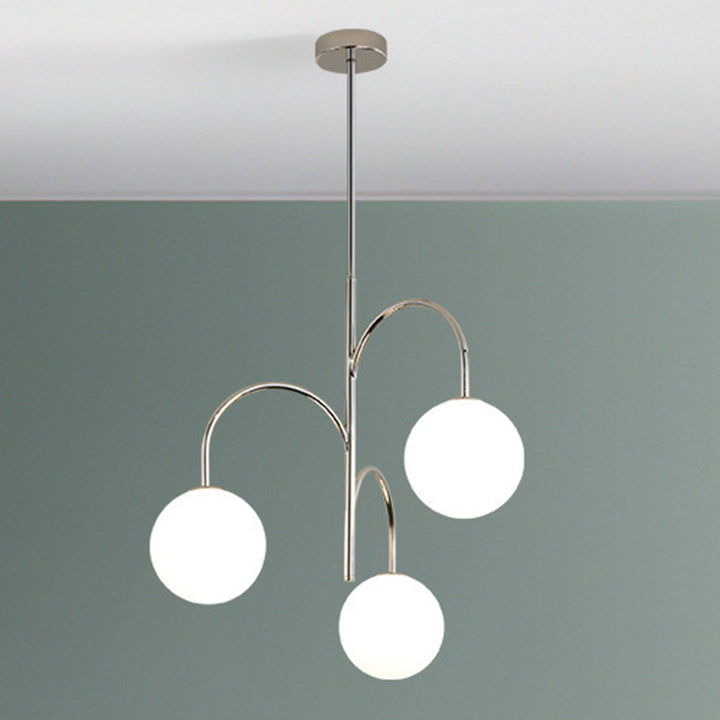 Zeitgenössischer nordischer Metall- und Glas-Rund-Kronleuchter mit 3 Lichtern für Schlafzimmer &amp; Wohnzimmer 