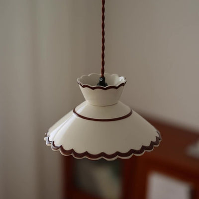 Traditional French Ceramic & Iron Cone Shaped 1-Light Pendant Light For Bedroom & Living Room