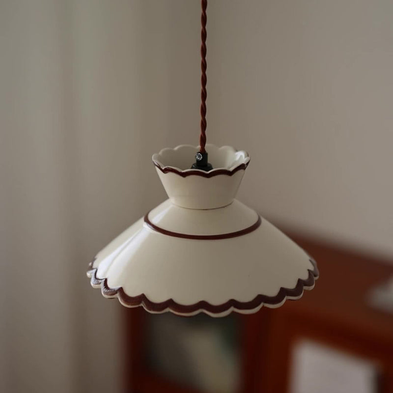Traditional French Ceramic & Iron Cone Shaped 1-Light Pendant Light For Bedroom & Living Room
