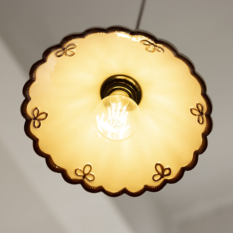 Suspension lumineuse 1 lumière en céramique et fer conique traditionnel français pour chambre et salon 