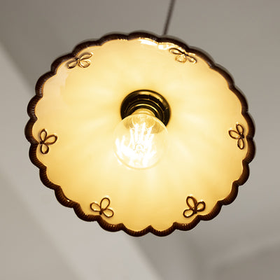Traditional French Ceramic & Iron Cone Shaped 1-Light Pendant Light For Bedroom & Living Room