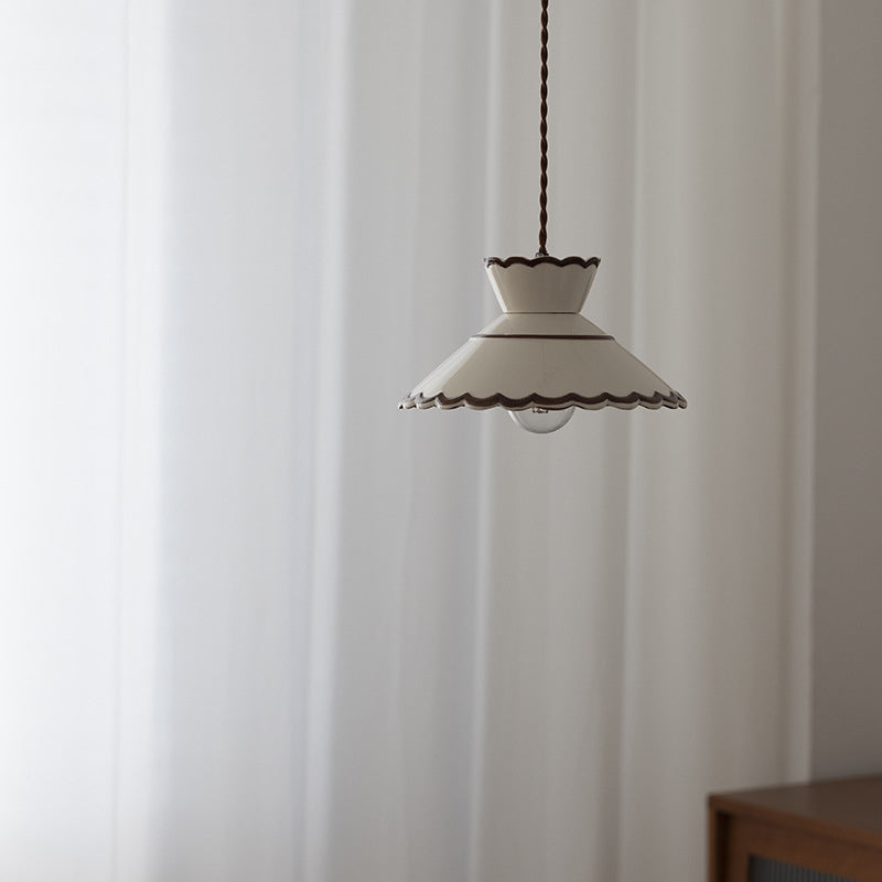 Traditional French Ceramic & Iron Cone Shaped 1-Light Pendant Light For Bedroom & Living Room
