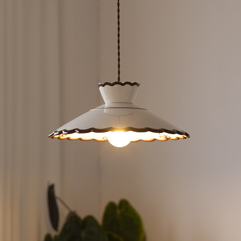 Traditional French Ceramic & Iron Cone Shaped 1-Light Pendant Light For Bedroom & Living Room