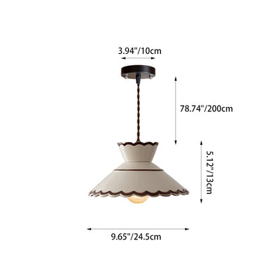 Traditional French Ceramic & Iron Cone Shaped 1-Light Pendant Light For Bedroom & Living Room