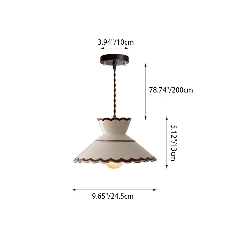 Traditional French Ceramic & Iron Cone Shaped 1-Light Pendant Light For Bedroom & Living Room