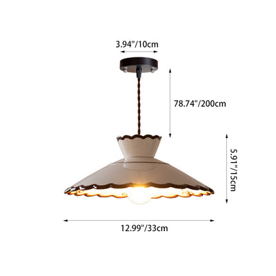 Traditional French Ceramic & Iron Cone Shaped 1-Light Pendant Light For Bedroom & Living Room
