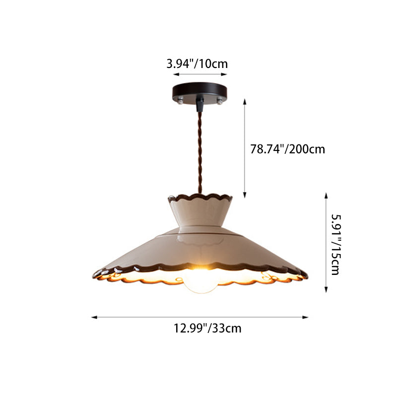 Traditional French Ceramic & Iron Cone Shaped 1-Light Pendant Light For Bedroom & Living Room