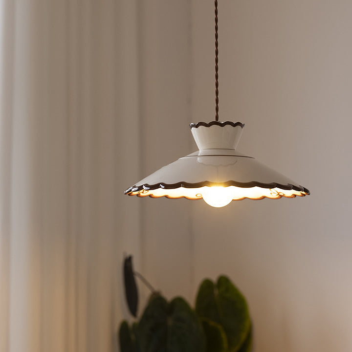 Suspension lumineuse 1 lumière en céramique et fer conique traditionnel français pour chambre et salon 