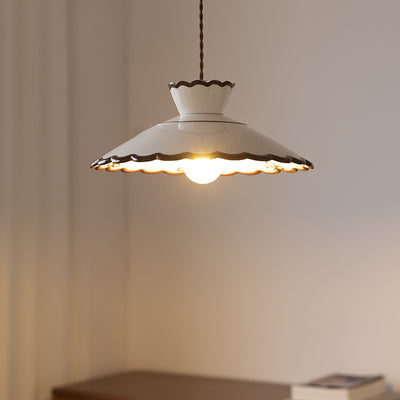 Traditional French Ceramic & Iron Cone Shaped 1-Light Pendant Light For Bedroom & Living Room